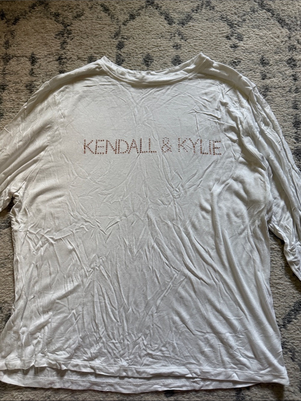Kendall & Kylie White Long Sleeve Tee with Rose Gold Stud Logo